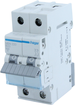 Автоматичний вимикач Hager 2-п. B 20A (6kA) 2M (MBN220)