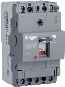 Автоматичний вимикач Hager 3-п. 63A (18kA) Тфікс./Мфікс. "x160" (HDA063L)