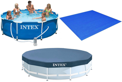 Набор бассейн каркасный Intex 305х76 см с фильтром + подстилка + тент, бассейн под ключ (28202_Intex28048_28030)