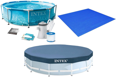 Набор бассейн каркасный Intex 305х76 см с фильтром + подстилка + тент, бассейн под ключ (28208_Intex28048_28030)