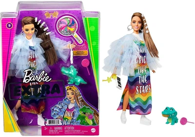 Кукла Barbie Extra 9 с мышкой в радужном платье с крокодилом (GYJ78)