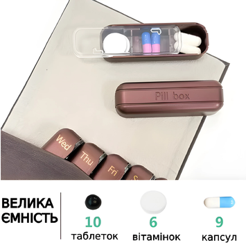 Міні органайзер для таблеток (3 рази на день) PILL-BOX mini, таблетниця 7 днів на магніті Brown