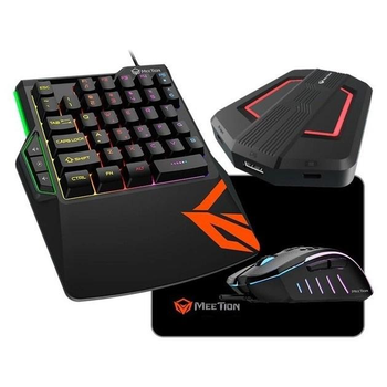 Комплект проводная игровая клавиатура и проводная игровая мышь + Коврик + Адаптер-хаб MT-C001 Игровой набор Combo MeeTion Gaming 4in1 Черный