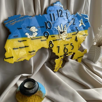 Часы настенные из эпоксидной смолы "Карта Украины" 60х40 см (042-60)