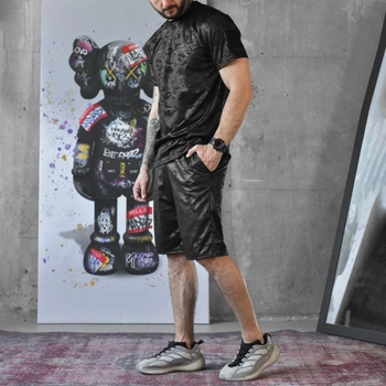 Чоловічий літній комплект Coolmax футболка + шорти чорний мультикам розмір XL
