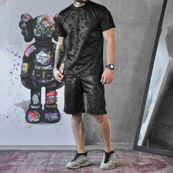 Чоловічий літній комплект Coolmax футболка + шорти чорний мультикам розмір 3XL