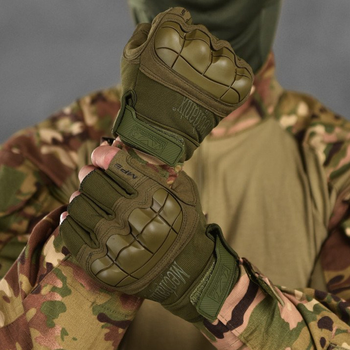 Перчатки Mechanix M-Pact 3 с открытыми пальцами и защитными накладками олива размер L