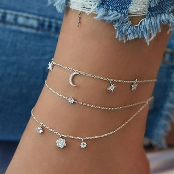 Багатошаровий браслет на ногу сріблястий анклет потрійний Fashion Jewerly (MM) 32299