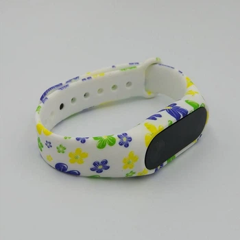 Ремінець Xiaomi Mi Band 2 з малюнком силіконовий браслет miband Триколірні квіти - 1605P