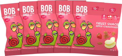 Упаковка Фруктово-ягідних снеків Bob Snail Яблуко-Полуниця з 12 місяців 20 г х 5 шт (2000000014611)