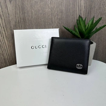 Чоловічий шкіряний гаманець гаманець з логотипом Gucci натуральна шкіра чорний