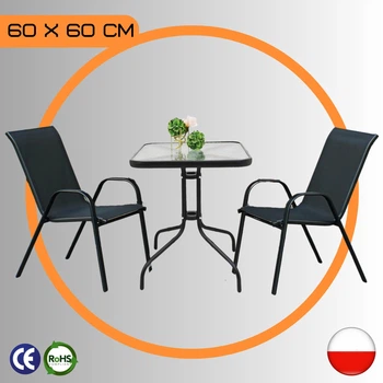 Комплект Садових Меблів Квадратний Стіл + 2 Крісла Текстилен GardenLine Majorka-2S Black Чорний для дачі для тераси для лоджії для балкону Польща