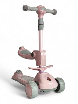 Дитячий триколісний самокат біговів Clover 619 Light Pink-Grey