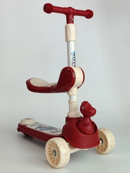 Дитячий триколісний самокат біговів складаний Scooter Animal 8107 Red-Light Beige