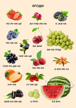 Учебный постер ламинированный А3 Ягоды разделение слов на слоги
