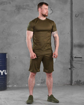 Чоловічий літній комплект шорти+футболка 3XL олива (87403)