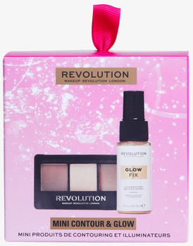 Zestaw kosmetyków dekoracyjnych Makeup Revolution Mini Contour & Glow Paleta do konturowania 3 x 1.05 g + Utrwalacz makijażu 30 ml (5057566769273)