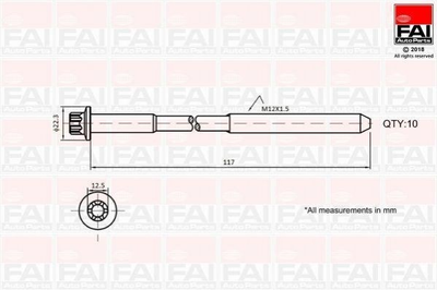 Болты головки блока цилиндров Fischer Automotive One (FA1) B1018 Renault Laguna, Espace, Trafic, Megane, Grand Scenic, Scenic, Clio; Opel Vivaro; Nissan Primastar 7701471366