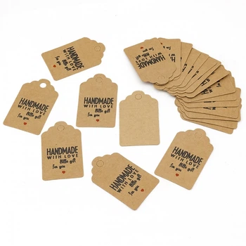 Бирки Подарочные WITH LOVE litlle gift fan you Бумажные, Прямоугольные, Цвет: Бежевый, Размер: 50x30х0.4мм,