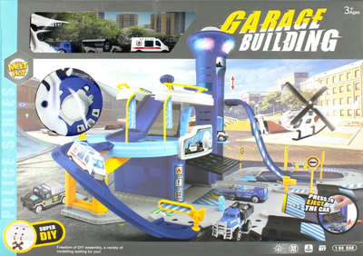 Parking policyjny Meet Hot Garage Bulding z samochodami i akcesoriami (5904335848441)