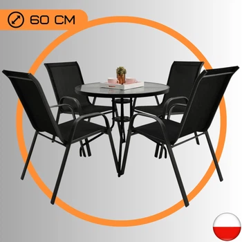 Комплект Садових Меблів Круглий Стіл 60 см + 4 Крісла Текстилен GardenLine Majorka-4 Black Чорний для дачі для тераси для лоджії для балкону Польща