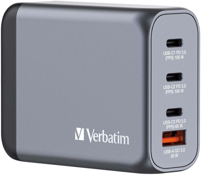 Мережевий зарядний пристрій Verbatim GaN GNC-100 100W Silver