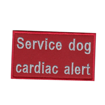 Шеврон патч на липучке Service Dog Cardiac alert Служебная собака Сердечная тревога, на красном фоне, 7*10см.