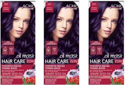 Упаковка тонирующей маски для волос Acme Color Hair Care Ton oil mask №201 Аметист 30 мл х 3 шт (ROZ6400230630)