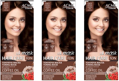 Упаковка тонирующей маски для волос Acme Color Hair Care Ton oil mask №043 Темный каштан 30 мл х 3 шт (ROZ6400230641)