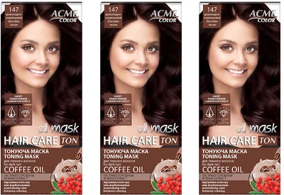 Упаковка тонирующей маски для волос Acme Color Hair Care Ton oil mask №147 Шоколадно-коричневый 30 мл х 3 шт (ROZ6400230643)