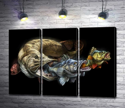 Модульная картина Цепь питания рыб на постере к программе "Savage Gear Fish" 60x42 см Модуль №2 (001006)