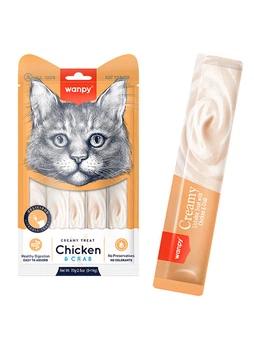 Жидкое лакомство Wanpy Creamy Lickable Treats Chicken & Crab для кошек с курицей и крабом, 70 г