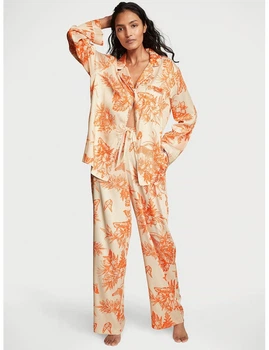 Піжама Victoria's Secret Satin Long Pajama Set квітковий принт розмір M