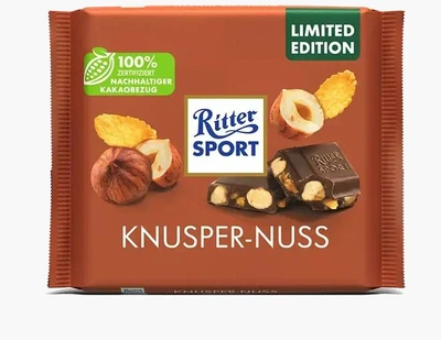 Молочный шоколад Ritter Sport Nut Selection с цельным фундуком и кукурузными хлопьями KNUSPER-NUSS 100 г