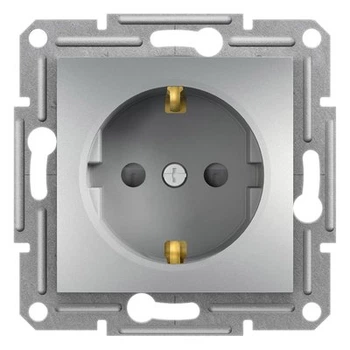 Розетка с заземлением и шторками, алюминиевого цвета, Asfora EPH2900261 Schneider