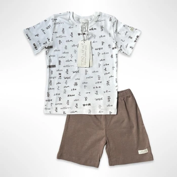 Піжама дитяча (футболка + шорти) ZEYNO&MEMO organic cotton wear (Туреччина) 10 років 140 см Біло-коричневий (0510)