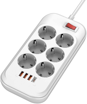 Сетевой фильтр-удлинитель ColorWay 6 розеток/4USB (Type-C PD20W + 3USB QC3.0) (38 Вт) 2 м White (CW-CHE64PDW)