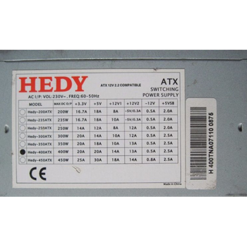 Блок питания 400 Вт HEDY, 24+4 pin, питание видеокарты - 1x6pin, 120 мм, ATX, HEDY-400ATX Б/У