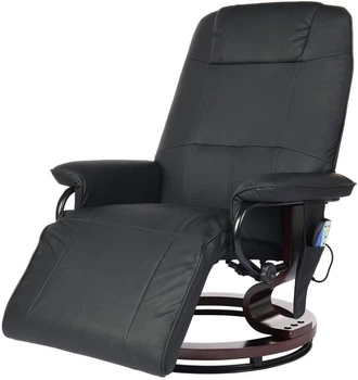 Кресло-реклайнер Recliner sofa черное для отдыха с массажем + пуф + обогрев