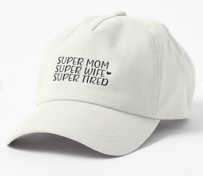 Кепка Унісекс Malfini з принтом Super mom super wife super tired для матусі Білий