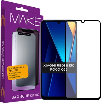 Захисне скло для смартфона Xiaomi Redmi 13C/Poco C65 MAKE Black (MGF-XR13C/PC65)