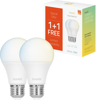 Набір світлодіодних ламп Hombli Smart Bulb CCT 9W 6500K 230V E27 Warm White Куля 2 шт (8719323917101)