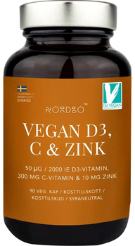 Вітамінно-мінеральний комплекс Nordbo Vegan D3. C-vitamin & Zink 90 капсул (7350076867308)