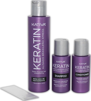 Набір для випрямлення волосся Kativa Keratin Smooth Brazilian Xpress Шампунь 50 мл + Маска 150 мл + Кондиціонер 30 мл (7750075063617)