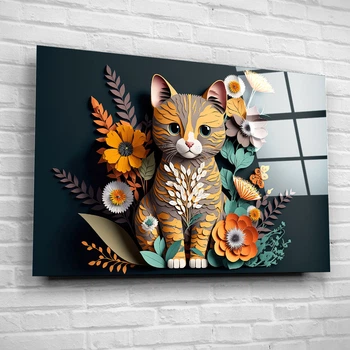 Картина на стекле "Кот оригами" 60х40см