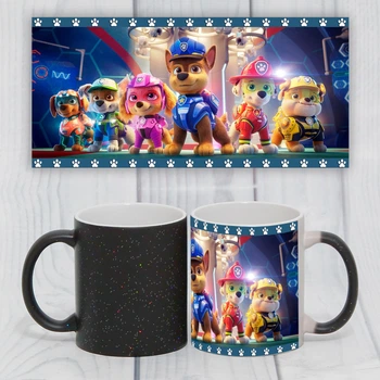 Чашка черная хамелеон с блестками с принтом Щенячий патруль Paw patrol
