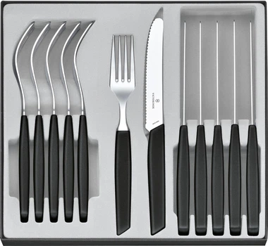 Набір столових приборів Victorinox Swiss Modern Table Set 12 предметів із чорною ручкою (6.9093.11W.12)