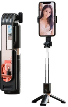 Монопод для селфи c треногой XO SS10 mini 80см (Bluetooth пульт) With Mirror Black (36206)