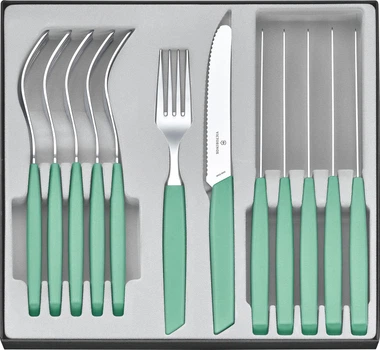 Набор столовых приборов Victorinox Swiss Modern Table Set 12 предметов с ручкой мятного цвета (6.9096.11W41.12)