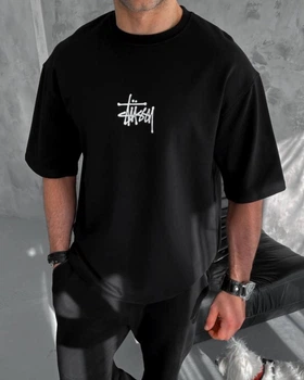 Стильна чоловіча футболка Stussy&nbsp; оверсайз M чорна (F190)
